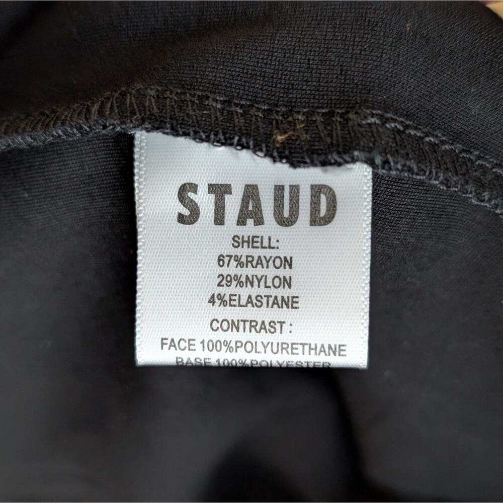 NWOT STAUD Alfred Faux Leather Accent Long Sleeve Midi Knit Dress Black Medium - Picture 4 of 5